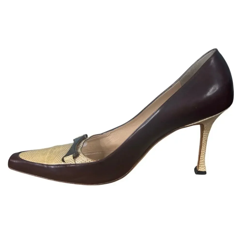 Vintage Manolo Blahnik Women's Brown Leather Pumps Size 38.5 US 7.5